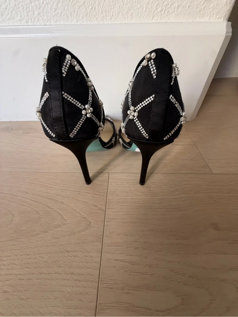 Betsey Johnson Black Crystal-Embellished Pointed Toe Heels